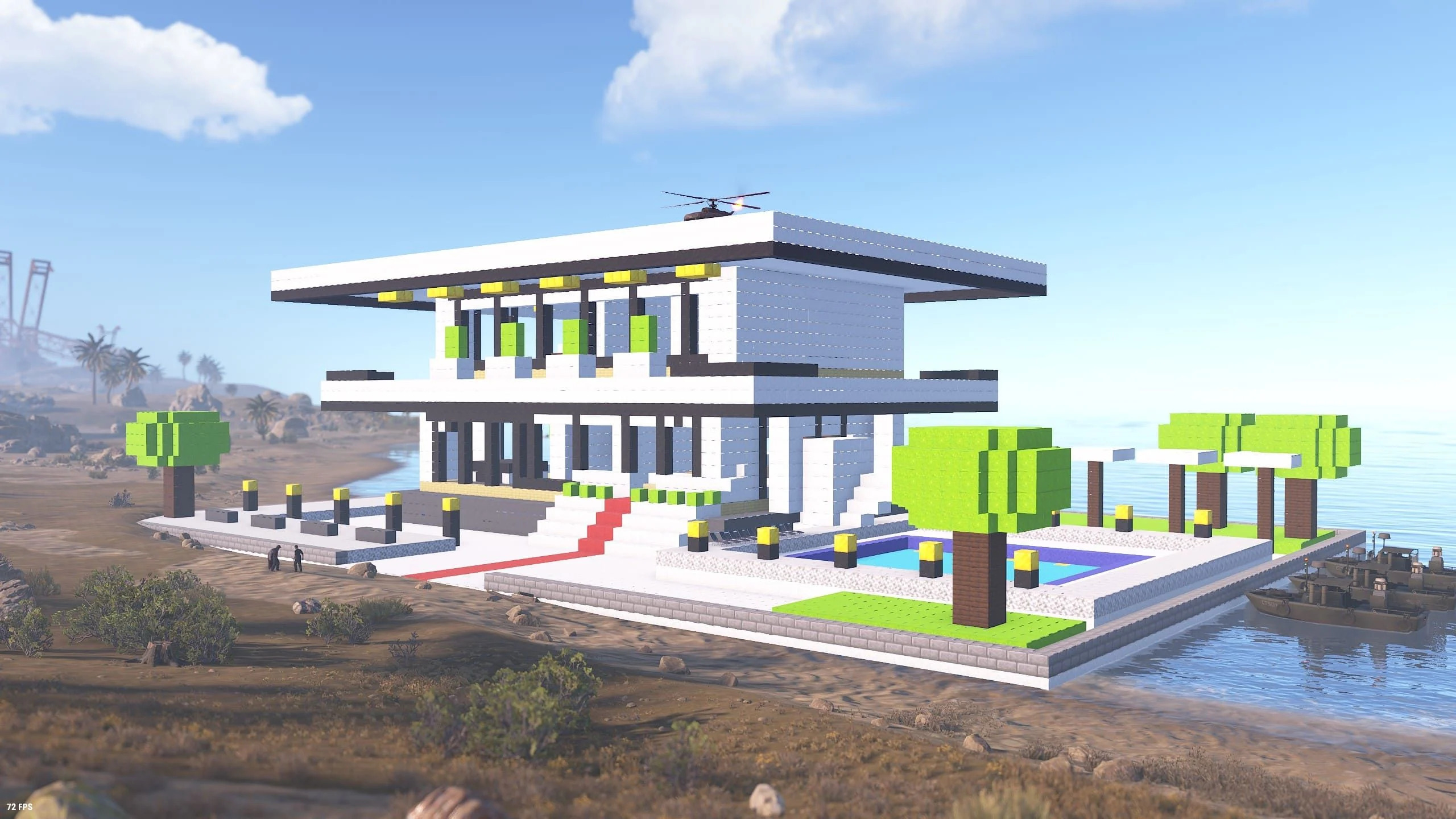 A modern seaside house built with cube blocks
