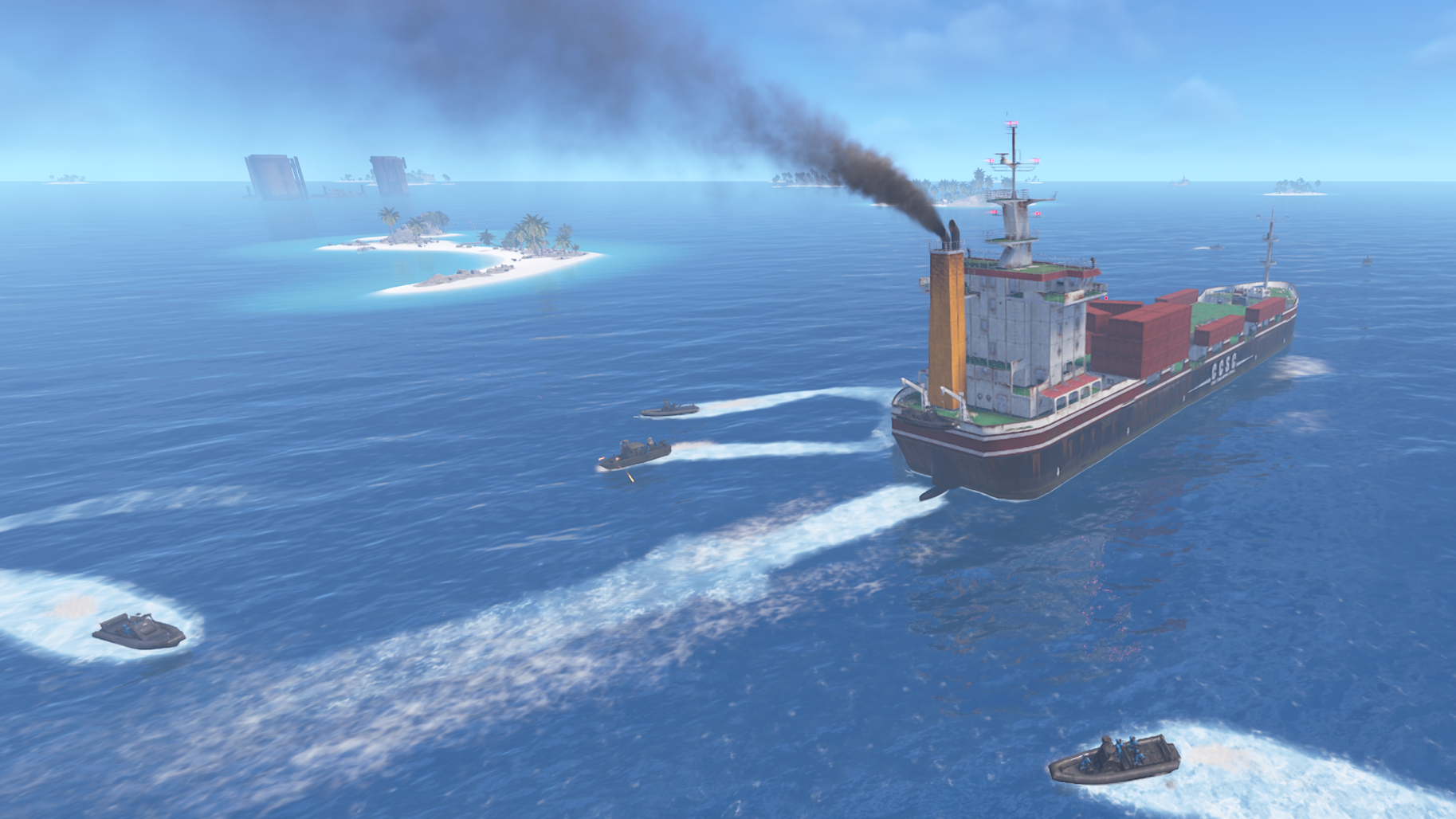 A cargo ship sailing through the Deep Sea
